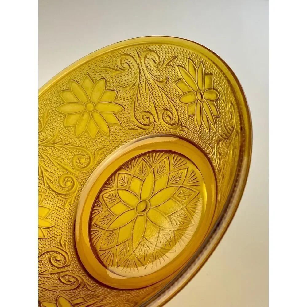 Vintage Amber Indiana Glass Depression Glass Round Serving Bowl Autumn CT0875